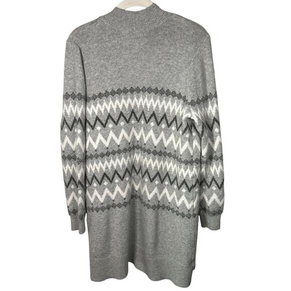 Loft Gray & White Striped Oversized Fair Isle Open Cardigan Sweater Women's MP - Picture 3 of 5